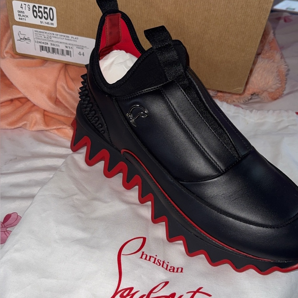 Christian Louboutin Black and Red Zigzag Sneakers